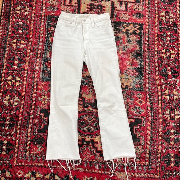 madewell cali demi-boot cut raw hem white jeans high waisted rise - Picture 2 of 5